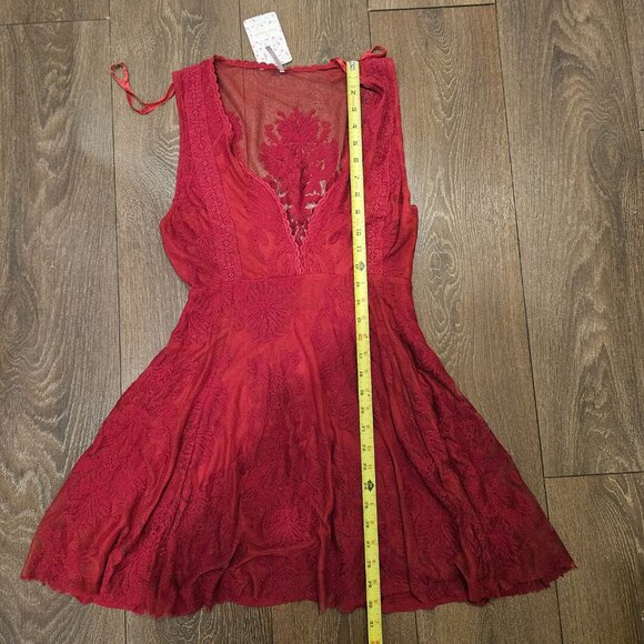 💫NWT Free People Red Floral Sheer Lace Sleeveless A-Line Mini Dress Size 0 - Picture 11 of 16